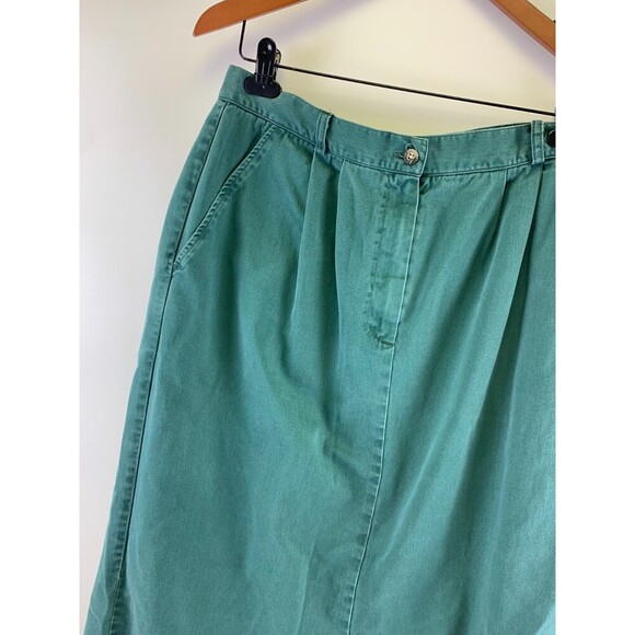 Lands End Cotton Maxi Skirt Straight Green Back Slit Pockets Womens Plus 16 Tall - Picture 2 of 10